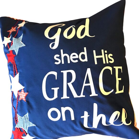 Patriotic Pillow Cover: Patchwork Stars, God Shed His Grace on Thee, 18x18 - Picture 4 of 7